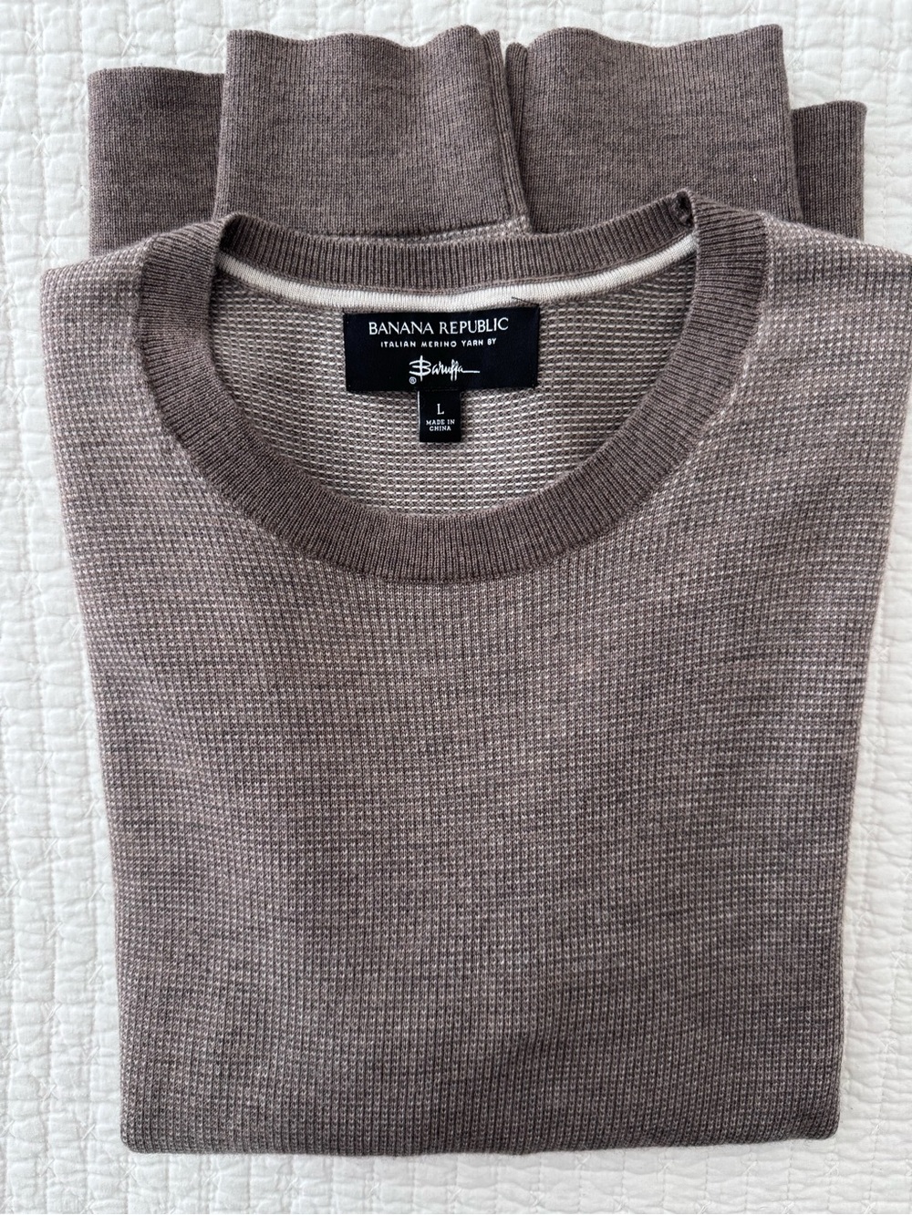 Merino Wool Banana Republic Men's Taupe Crewneck Sweater